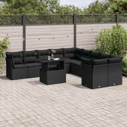 11 Pcs conjunto sofás de jardim c/ almofadões vime PE preto