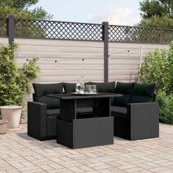 5 Pcs conjunto sofás de jardim com almofadões vime PE preto