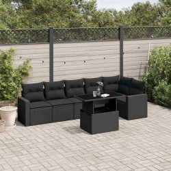 7 Pcs conjunto de sofás p/ jardim c/ almofadões vime PE preto