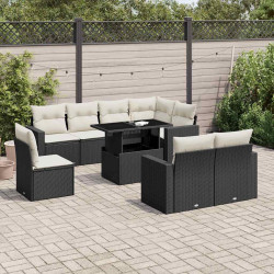 9 Pcs conjunto de sofás p/ jardim c/ almofadões vime PE preto