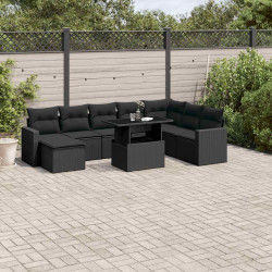 9 Pcs conjunto de sofás p/ jardim c/ almofadões vime PE preto