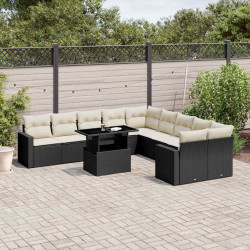 11 Pcs conjunto sofás de jardim c/ almofadões vime PE preto