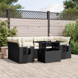 7 Pcs conjunto de sofás p/ jardim c/ almofadões vime PE preto