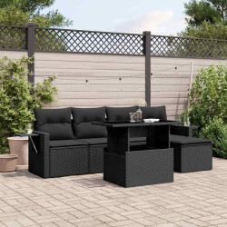 6 Pcs conjunto sofás de jardim c/ almofadões vime PE preto