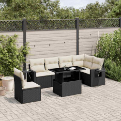 7 Pcs conjunto de sofás p/ jardim c/ almofadões vime PE preto
