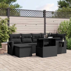 7 Pcs conjunto de sofás p/ jardim c/ almofadões vime PE preto