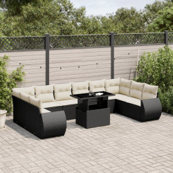 11 Pcs conjunto sofás de jardim c/ almofadões vime PE preto