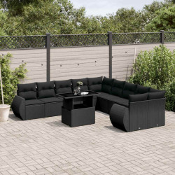 11 Pcs conjunto sofás de jardim c/ almofadões vime PE preto
