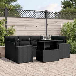 7 Pcs conjunto de sofás p/ jardim c/ almofadões vime PE preto