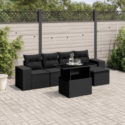 6 Pcs conjunto sofás de jardim c/ almofadões vime PE preto