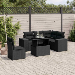 6 Pcs conjunto sofás de jardim c/ almofadões vime PE preto
