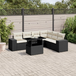 7 Pcs conjunto de sofás p/ jardim c/ almofadões vime PE preto