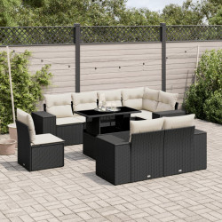 9 Pcs conjunto de sofás p/ jardim c/ almofadões vime PE preto