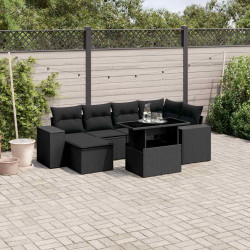 7 Pcs conjunto de sofás p/ jardim c/ almofadões vime PE preto