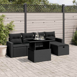 6 Pcs conjunto sofás de jardim c/ almofadões vime PE preto