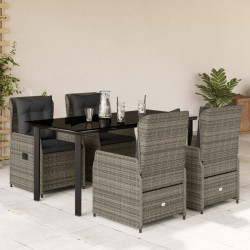 5 Pcs conjunto de jantar p/ jardim c/ almofadões vime PE cinza