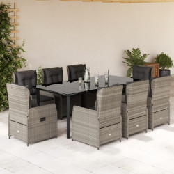 9 Pcs conjunto de jantar p/ jardim c/ almofadões cinzento claro