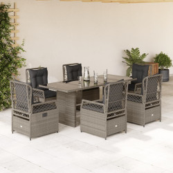 7 Pcs conj. jantar p/ jardim c/ almofadões vime PE cinza-claro