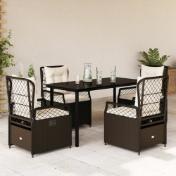5 Pcs conjunto jantar p/ jardim c/ almofadões vime PE castanho
