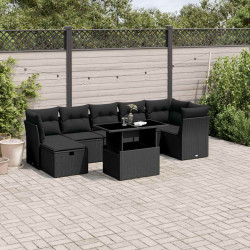 8 Pcs conjunto sofás de jardim com almofadões vime PE preto