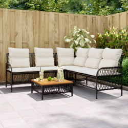 2 Pcs conjunto sofás de jardim com almofadões vime PE preto