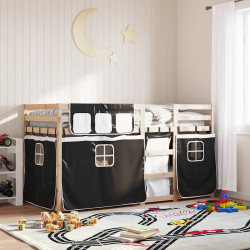 Beliche com cortinas 80x200 cm pinho maciço branco e preto