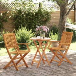 3 Pcs conjunto de bistrô dobrável madeira de acácia maciça