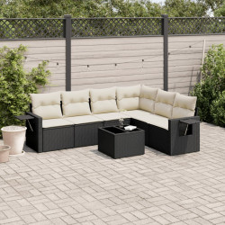 7 Pcs conjunto de sofás p/ jardim c/ almofadões vime PE preto