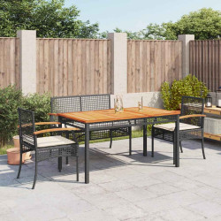 4 Pcs conjunto de jardim p/ jardim c/ almofadões vime PE preto