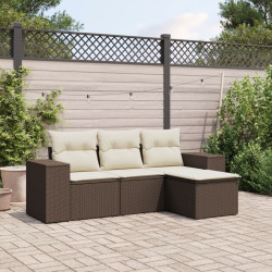 4 Pcs conjunto sofás de jardim c/ almofadões vime PE castanho