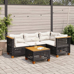 5 Pcs conjunto sofás de jardim com almofadões vime PE preto