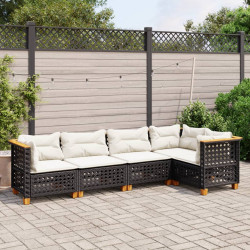 5 Pcs conjunto sofás de jardim com almofadões vime PE preto