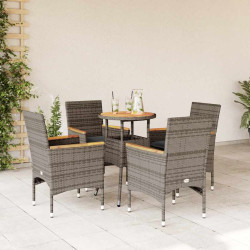 5 Pcs conjunto jantar jardim c/ almofadões vime PE/acácia cinza