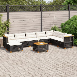 9 Pcs conjunto de sofás p/ jardim c/ almofadões vime PE preto