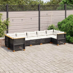 7 Pcs conjunto de sofás p/ jardim c/ almofadões vime PE preto