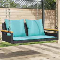 Banco baloiço com almofadões 109x62x40 cm vime PE preto