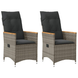 Cadeiras jardim reclináveis 2 pcs c/ almofadões vime PE cinza