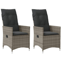 Cadeiras jardim reclináveis 2 pcs c/ almofadões vime PE cinza