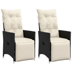 Cadeiras de jardim reclináveis c/ almofadões 2pcs vime PE preto