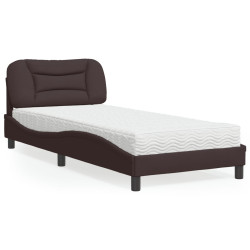 Cama com colchão hvar 90x190 cm tecido castanho-escuro