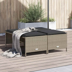 Bancos de jardim com almofadões 4 pcs vime PE cinzento-claro