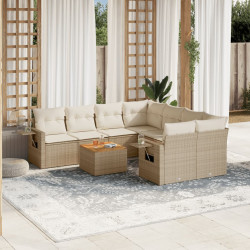 9 Pcs conjunto de sofás p/ jardim com almofadões vime PE bege