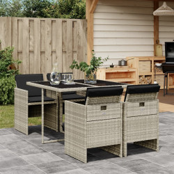 5 Pcs conjunto de jantar p/ jardim c/ almofadões cinzento claro