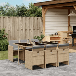 7 Pcs conj. jantar jardim c/ almofadões vime PE bege misturado