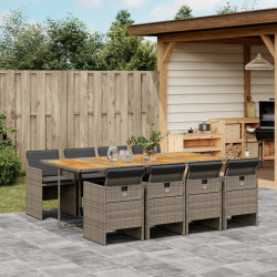 9 Pcs conjunto de jantar p/ jardim c/ almofadões vime PE cinza