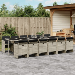 13 Pcs conj. jantar jardim c/ almofadões vime PE cinzento-claro