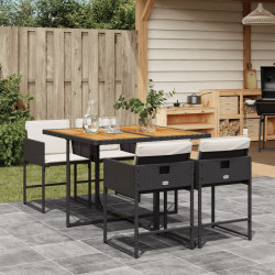 5 Pcs conjunto de jantar p/ jardim c/ almofadões vime PE preto