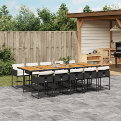 11 Pcs conjunto de jantar p/ jardim c/ almofadões vime PE preto