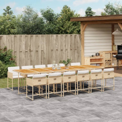 13 Pcs conjunto de jantar p/ jardim com almofadões vime PE bege