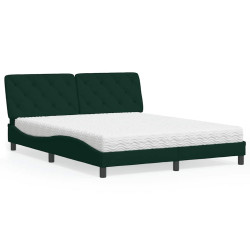 Cama com colchão 160x200 cm veludo verde-escuro